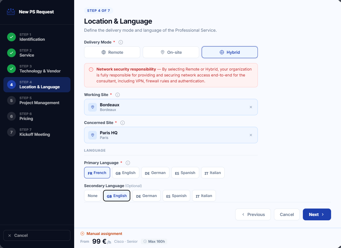 PS Request step 4 : Location & Language