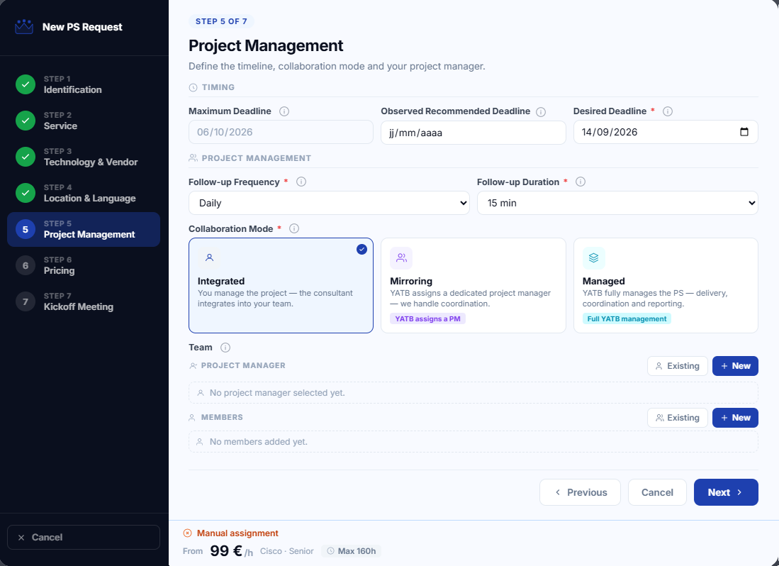 PS Request step 5 : Project Management