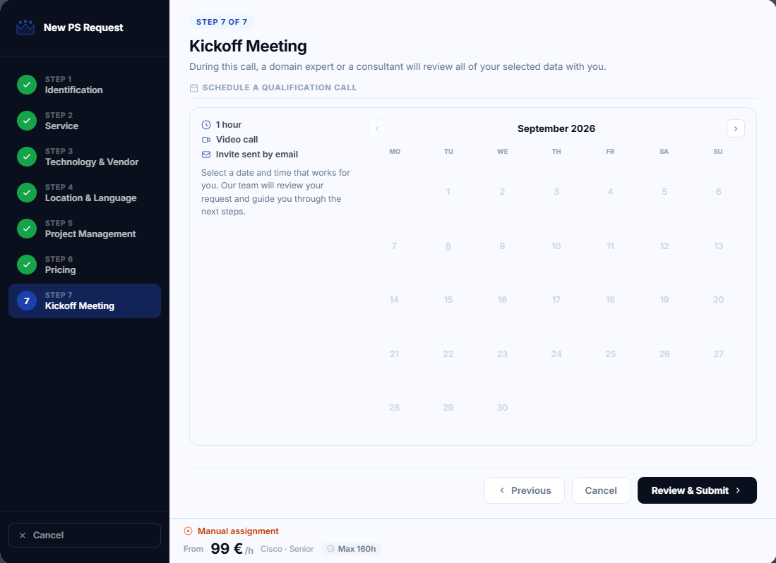 PS Request step 7 : Kickoff Meeting